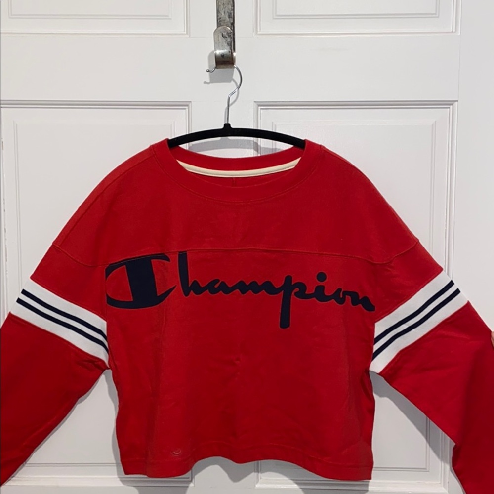 Girls Champion Red Long Sleeve Crop Top